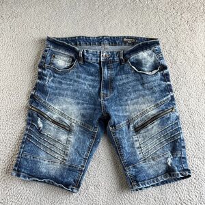 Southpole Shorts Mens 34 Blue Bermuda Denim Jean Slim‎ Ripped Stretch Bike [35]